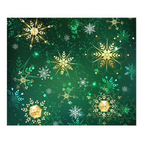 Xmas Golden Snowflakes on Green Background Photo Print