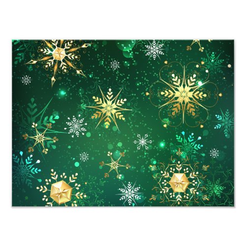 Xmas Golden Snowflakes on Green Background Photo Print