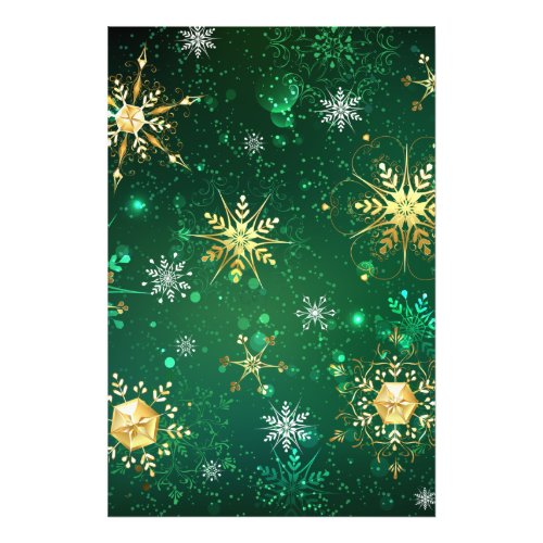 Xmas Golden Snowflakes on Green Background Photo Print