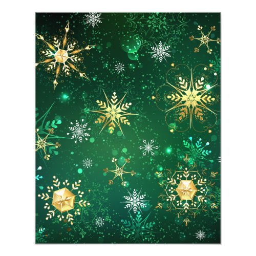 Xmas Golden Snowflakes on Green Background Photo Print