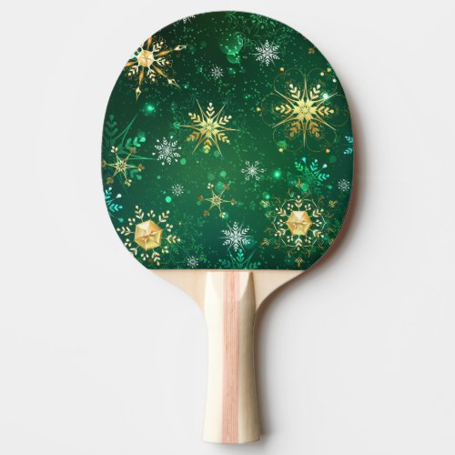 Xmas Golden Snowflakes on Green Background Ping Pong Paddle