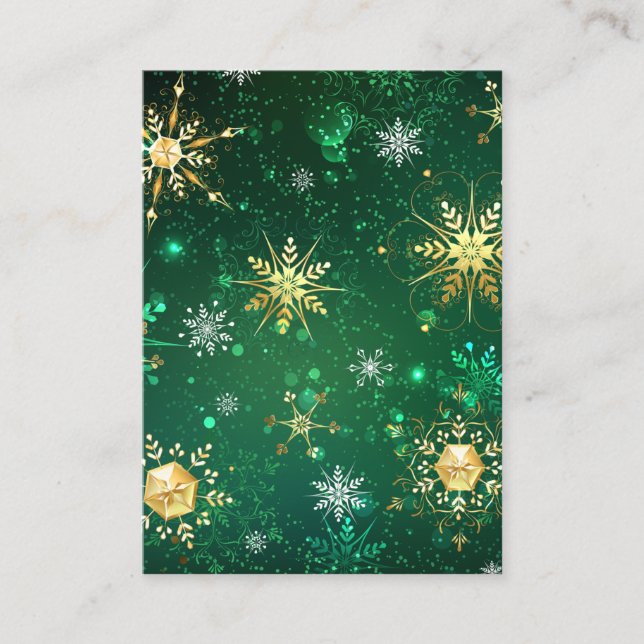 Xmas Golden Snowflakes on Green Background Place Card (Front)