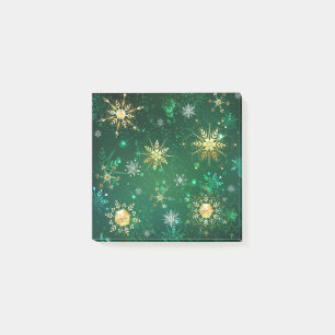 Xmas Golden Snowflakes on Green Background Post-it Notes