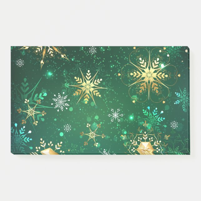 Xmas Golden Snowflakes on Green Background Post-it Notes (Front)