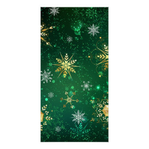 Xmas Golden Snowflakes on Green Background Poster