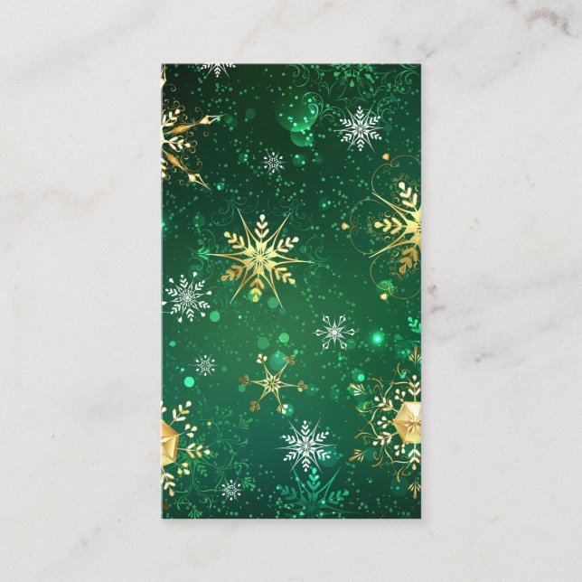 Xmas Golden Snowflakes on Green Background Referral Card (Front)