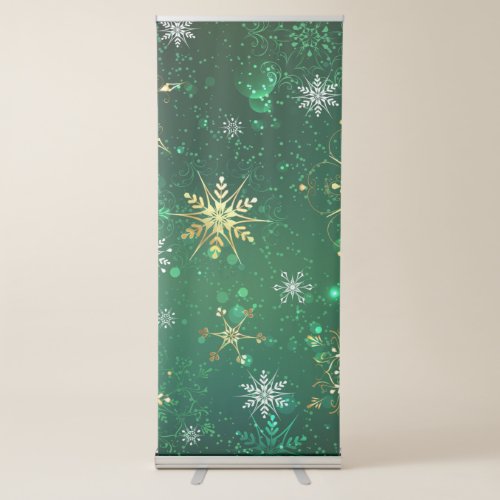 Xmas Golden Snowflakes on Green Background Retractable Banner