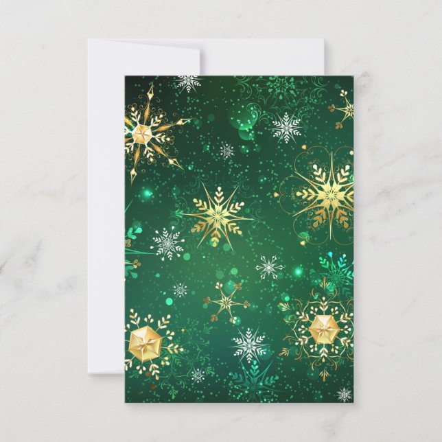 Xmas Golden Snowflakes on Green Background RSVP Card (Front)