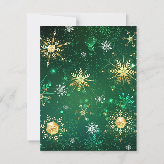 Xmas Golden Snowflakes on Green Background RSVP Card (Front)
