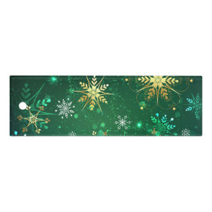Xmas Golden Snowflakes on Green Background Ruler