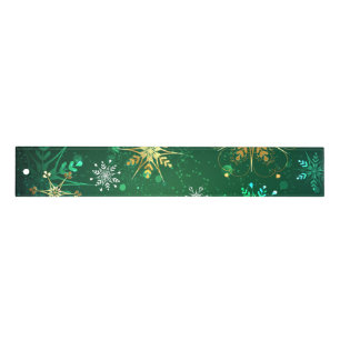 Xmas Golden Snowflakes on Green Background Ruler