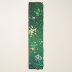 Xmas Golden Snowflakes on Green Background Scarf