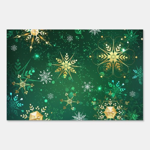 Xmas Golden Snowflakes on Green Background Sign