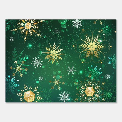 Xmas Golden Snowflakes on Green Background Sign