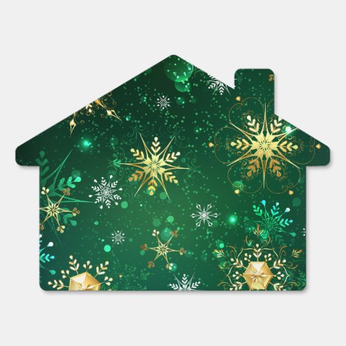 Xmas Golden Snowflakes on Green Background Sign