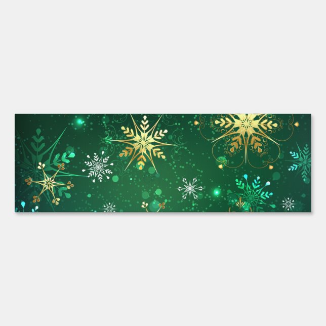 Xmas Golden Snowflakes on Green Background Sign (Front)
