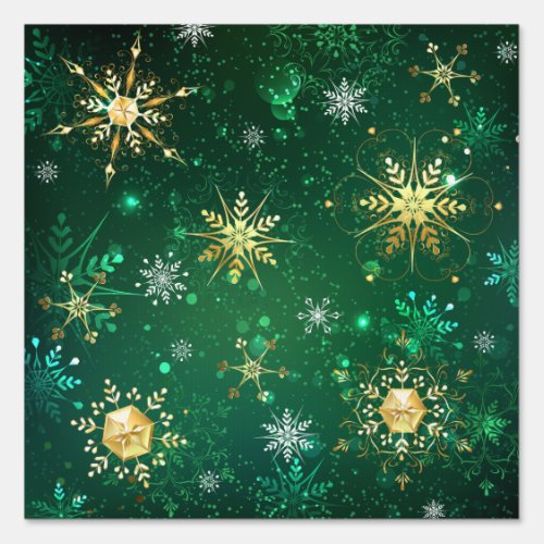 Xmas Golden Snowflakes on Green Background Sign