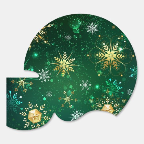 Xmas Golden Snowflakes on Green Background Sign