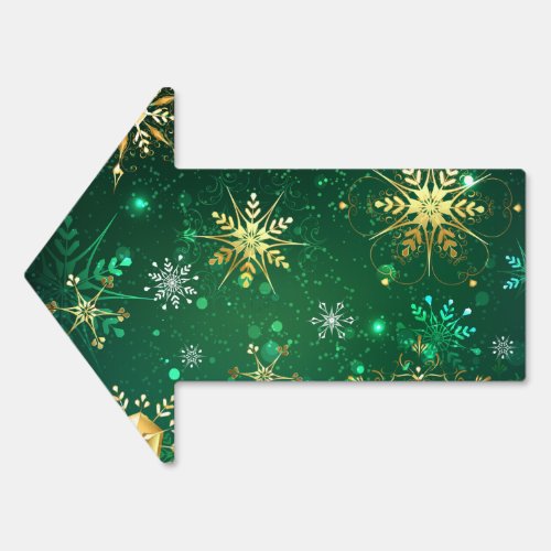 Xmas Golden Snowflakes on Green Background Sign