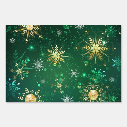 Xmas Golden Snowflakes on Green Background Sign