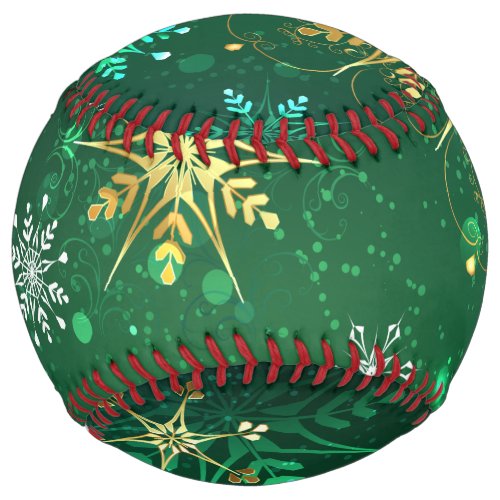 Xmas Golden Snowflakes on Green Background Softball