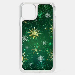 Xmas Golden Snowflakes on Green Background Speck iPhone 11 Pro Max Case