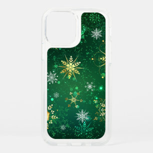 Xmas Golden Snowflakes on Green Background Speck iPhone 12 Case