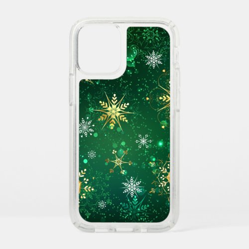 Xmas Golden Snowflakes on Green Background Speck iPhone 12 Mini Case