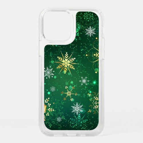 Xmas Golden Snowflakes on Green Background Speck iPhone 12 Pro Case