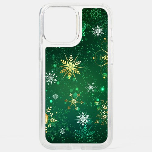 Xmas Golden Snowflakes on Green Background Speck iPhone 12 Pro Max Case