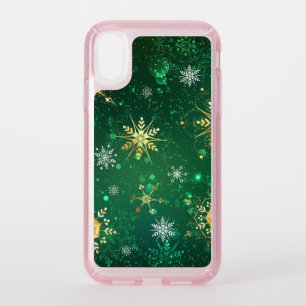 Xmas Golden Snowflakes on Green Background Speck iPhone XR Case