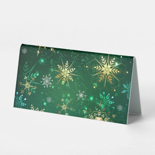 Xmas Golden Snowflakes on Green Background Table Tent Sign