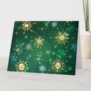 Xmas Golden Snowflakes on Green Background Thank You Card