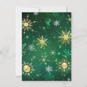 Xmas Golden Snowflakes on Green Background Thank You Card