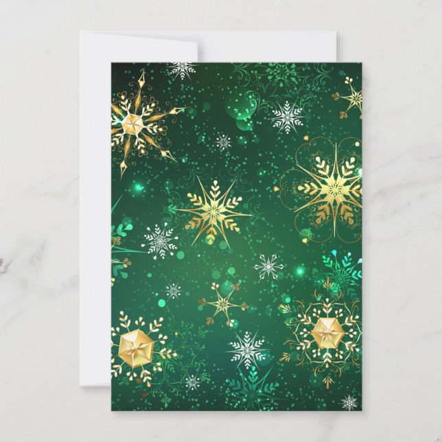 Xmas Golden Snowflakes on Green Background Thank You Card (Front)