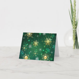 Xmas Golden Snowflakes on Green Background Thank You Card