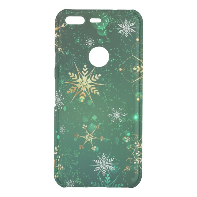 Xmas Golden Snowflakes on Green Background Uncommon Google Pixel Case (Back)