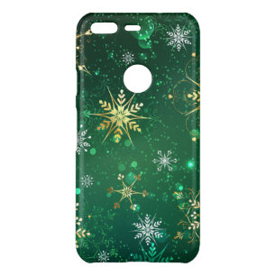 Xmas Golden Snowflakes on Green Background Uncommon Google Pixel Case