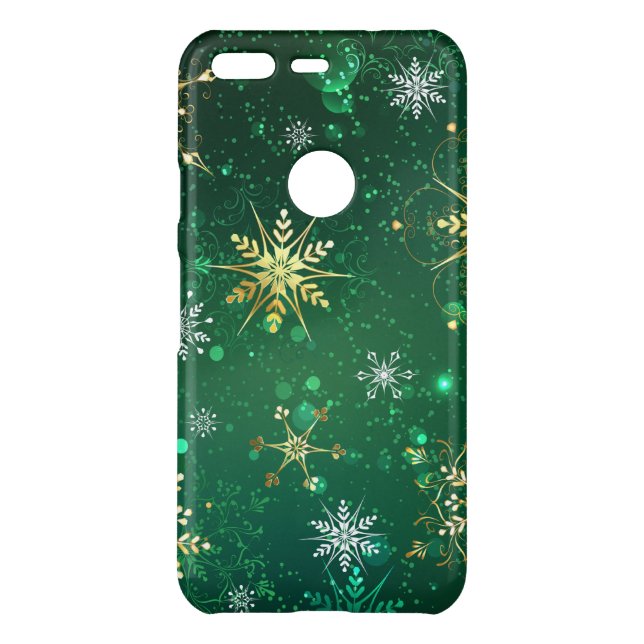 Xmas Golden Snowflakes on Green Background Uncommon Google Pixel Case (Back)