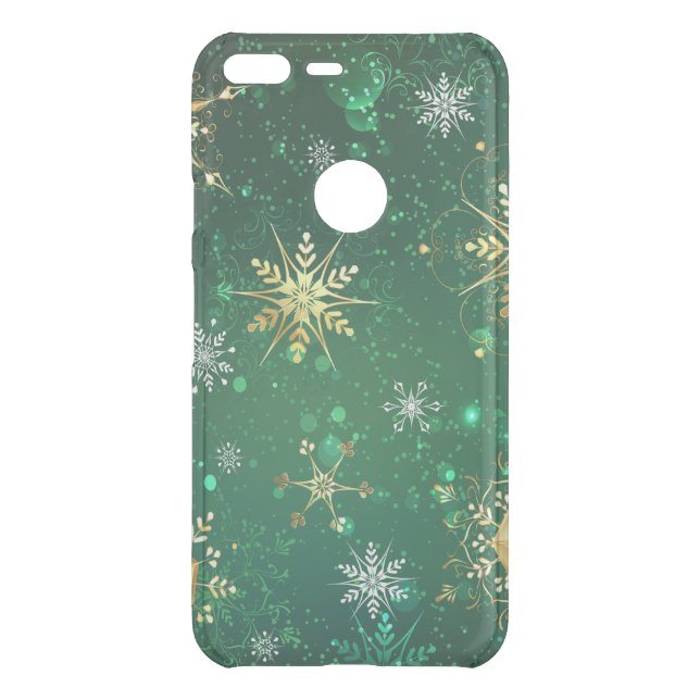 Xmas Golden Snowflakes on Green Background Uncommon Google Pixel XL Case (Back)