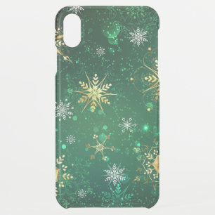 Xmas Golden Snowflakes on Green Background iPhone XS Max Case
