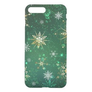 Xmas Golden Snowflakes on Green Background iPhone 8 Plus/7 Plus Case