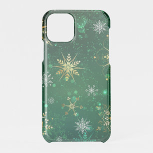 Xmas Golden Snowflakes on Green Background iPhone 11 Pro Case