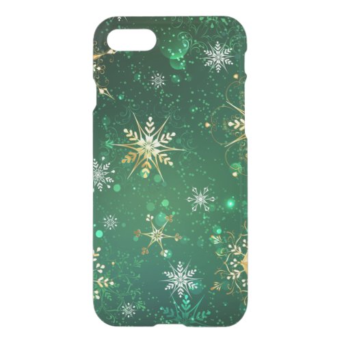 Xmas Golden Snowflakes on Green Background iPhone SE87 Case