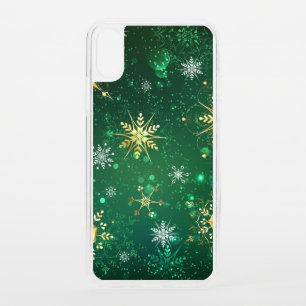 Xmas Golden Snowflakes on Green Background iPhone XS Case