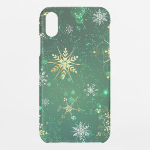Xmas Golden Snowflakes on Green Background iPhone XR Case