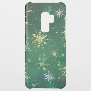 Xmas Golden Snowflakes on Green Background Uncommon Samsung Galaxy S9 Plus Case