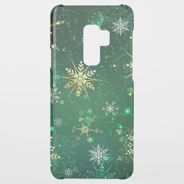 Xmas Golden Snowflakes on Green Background Uncommon Samsung Galaxy Case (Back)