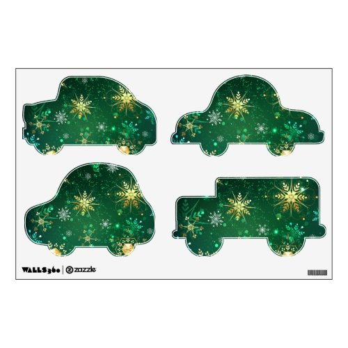 Xmas Golden Snowflakes on Green Background Wall Decal