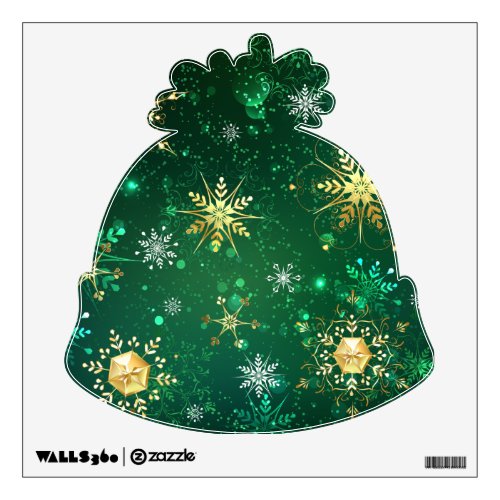 Xmas Golden Snowflakes on Green Background Wall Decal